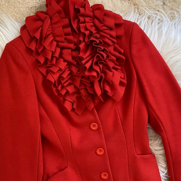 Red Ruffle Statement Blazer Jacket - Picture 6 of 7